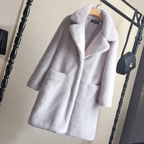 New casual, thick, warm, long, loose, solid color, turn-down collar, winter coat CODE: KAR1246