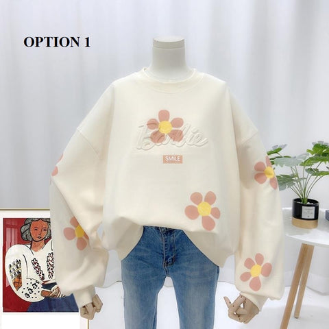 New Flower Embroidered, Round Neck, Long Sleeve, Elegant, Fall Winter Soft Sweater CODE: KAR1251