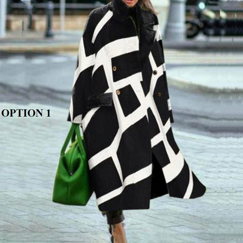 New Fall and Winter Collection  Elegant, Floral Print, Fashionable, Long Sleeve, Double Breasted, Long Casual Coat CODE: KAR1254