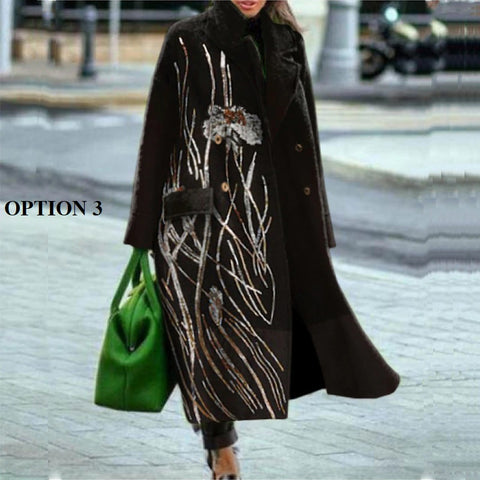 New Fall and Winter Collection  Elegant, Floral Print, Fashionable, Long Sleeve, Double Breasted, Long Casual Coat CODE: KAR1254