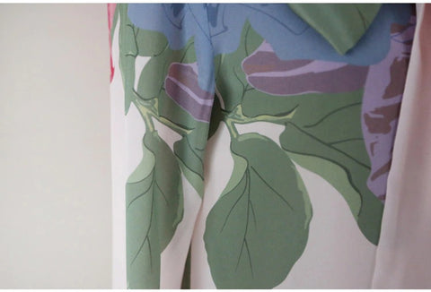 New Elegant, Floral Print, Long Sleeve, Bow Collar, Pleated, High Waist, Long Skirt 2 Piece Set CODE: KAR1259