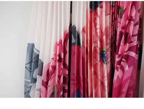New Elegant, Floral Print, Long Sleeve, Bow Collar, Pleated, High Waist, Long Skirt 2 Piece Set CODE: KAR1259