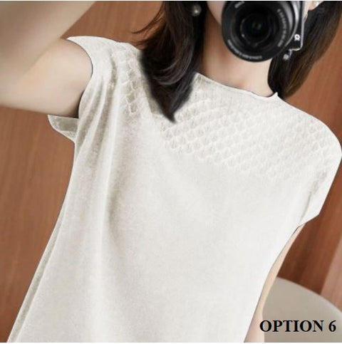 New Sleeveless knitted, round neck, cropped loose top CODE: KAR1263