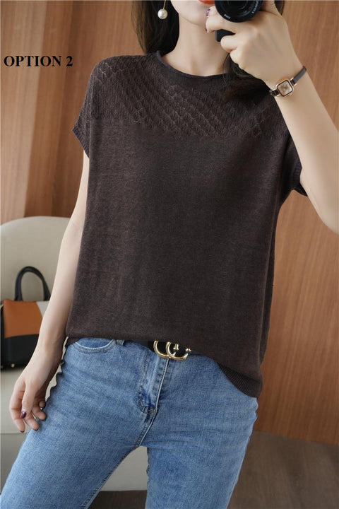 New Sleeveless knitted, round neck, cropped loose top CODE: KAR1263