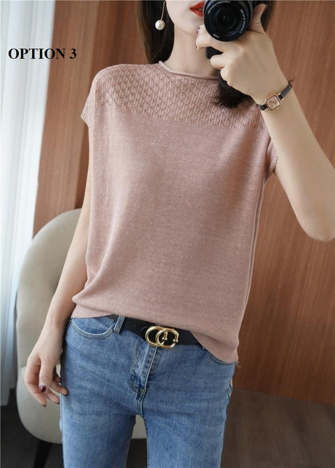 New Sleeveless knitted, round neck, cropped loose top CODE: KAR1263