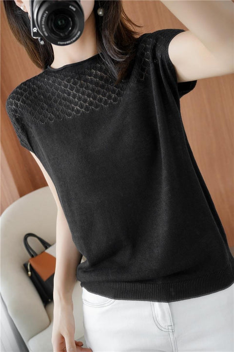 New Sleeveless knitted, round neck, cropped loose top CODE: KAR1263