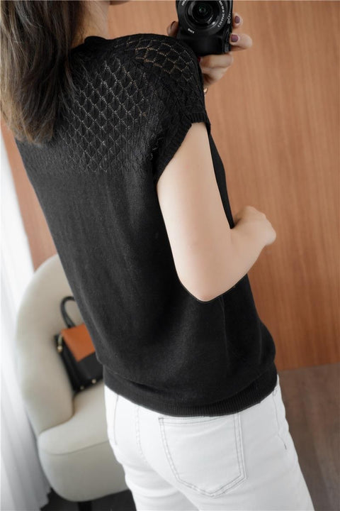 New Sleeveless knitted, round neck, cropped loose top CODE: KAR1263