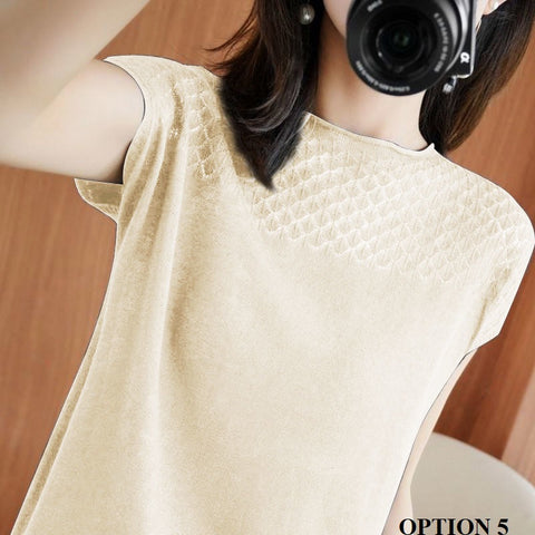 New Sleeveless knitted, round neck, cropped loose top CODE: KAR1263