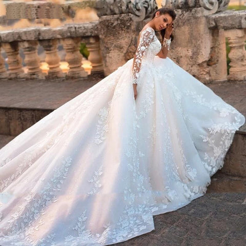 New Long Sleeves, Ball Gown, with 3d Lace Appliques, with Train,Lace Wedding Dress CODE: KAR1270