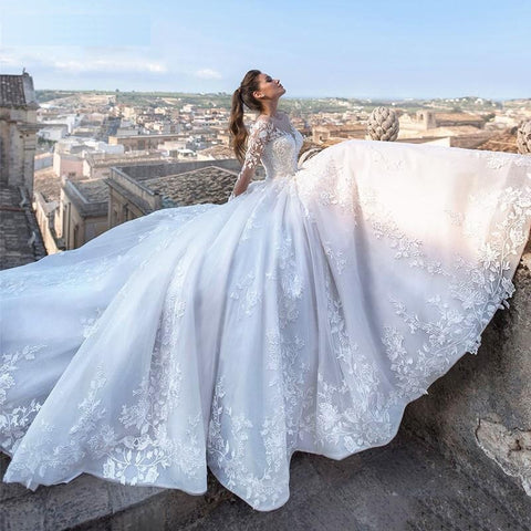 New Long Sleeves, Ball Gown, with 3d Lace Appliques, with Train,Lace Wedding Dress CODE: KAR1270