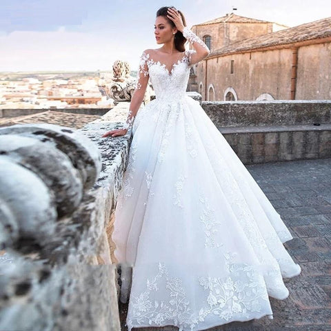 New Long Sleeves, Ball Gown, with 3d Lace Appliques, with Train,Lace Wedding Dress CODE: KAR1270