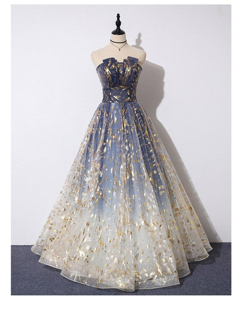 Sexy, Elegant, Blue, Gradient, Prom Wear, Lace Up Strapless Evening Dress CODE: KAR1271