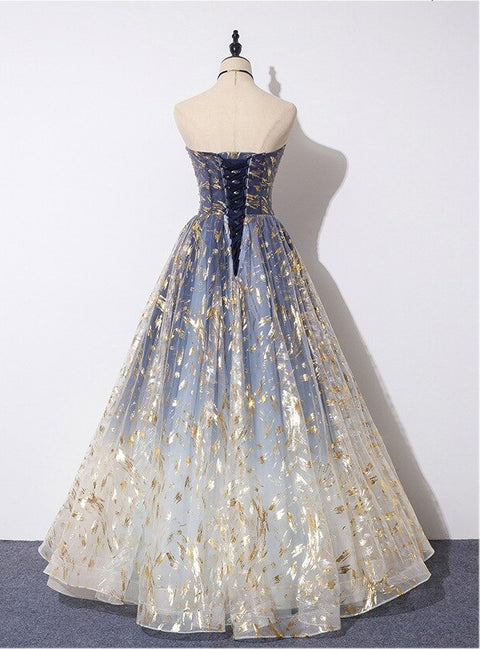 Sexy, Elegant, Blue, Gradient, Prom Wear, Lace Up Strapless Evening Dress CODE: KAR1271
