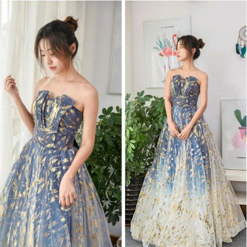 Sexy, Elegant, Blue, Gradient, Prom Wear, Lace Up Strapless Evening Dress CODE: KAR1271
