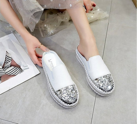 New Fashionable Casual Rhinestone Platform Leather Vulcanized Shoes CODE: KAR1277