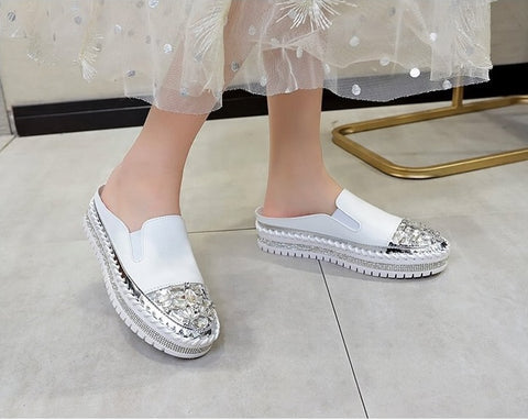 New Fashionable Casual Rhinestone Platform Leather Vulcanized Shoes CODE: KAR1277