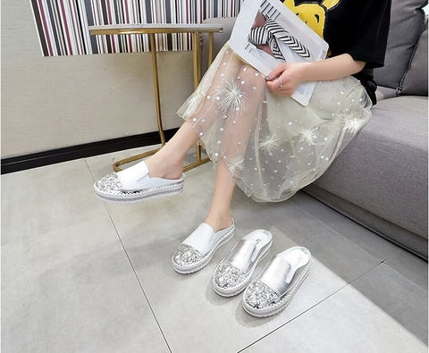 New Fashionable Casual Rhinestone Platform Leather Vulcanized Shoes CODE: KAR1277