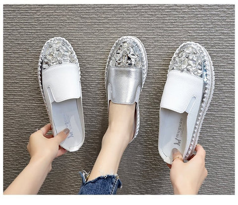 New Fashionable Casual Rhinestone Platform Leather Vulcanized Shoes CODE: KAR1277