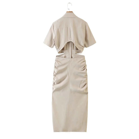 New Collection Cut Out Waist Fashionable Design Sexy Elegant Short Sleeve Midi Dress CODE: KAR1283