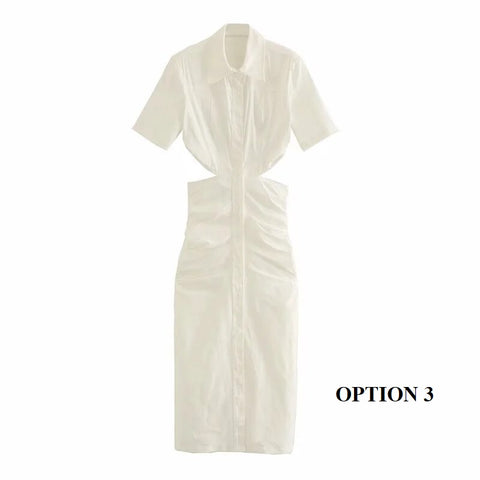 New Collection Cut Out Waist Fashionable Design Sexy Elegant Short Sleeve Midi Dress CODE: KAR1283