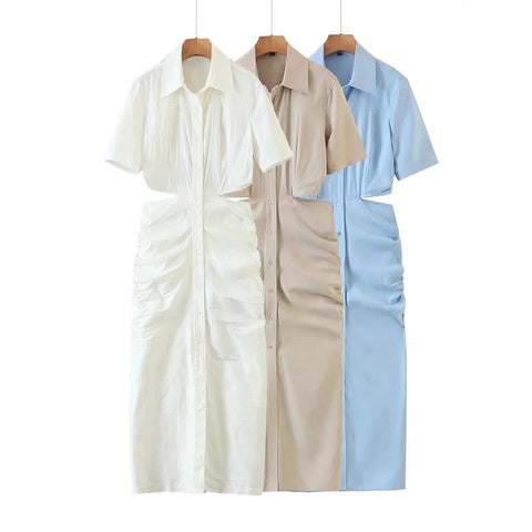 New Collection Cut Out Waist Fashionable Design Sexy Elegant Short Sleeve Midi Dress CODE: KAR1283