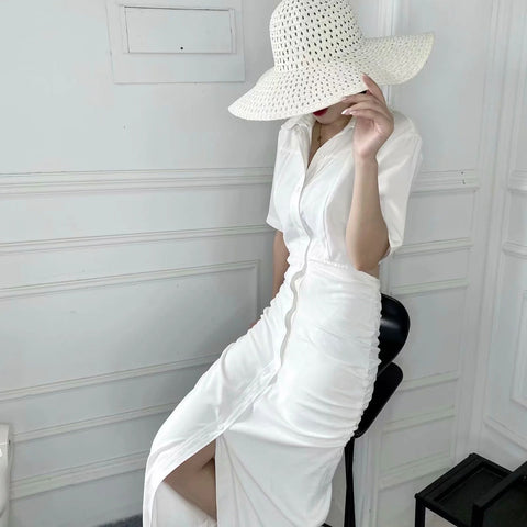 New Collection Cut Out Waist Fashionable Design Sexy Elegant Short Sleeve Midi Dress CODE: KAR1283