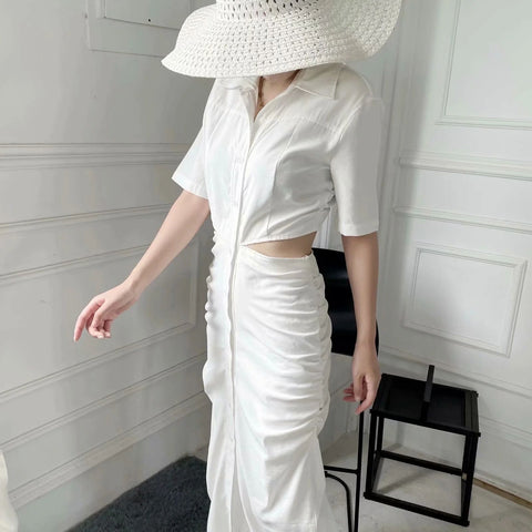 New Collection Cut Out Waist Fashionable Design Sexy Elegant Short Sleeve Midi Dress CODE: KAR1283