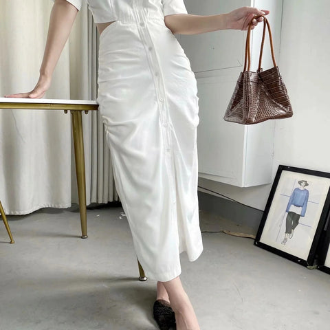 New Collection Cut Out Waist Fashionable Design Sexy Elegant Short Sleeve Midi Dress CODE: KAR1283