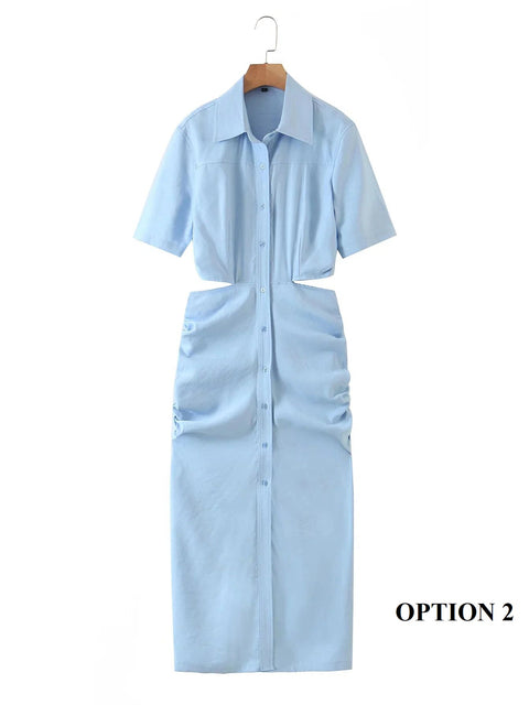 New Collection Cut Out Waist Fashionable Design Sexy Elegant Short Sleeve Midi Dress CODE: KAR1283