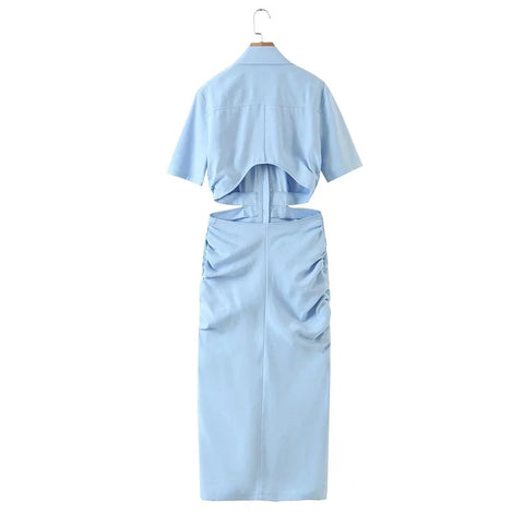 New Collection Cut Out Waist Fashionable Design Sexy Elegant Short Sleeve Midi Dress CODE: KAR1283