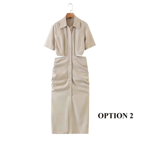 New Collection Cut Out Waist Fashionable Design Sexy Elegant Short Sleeve Midi Dress CODE: KAR1283