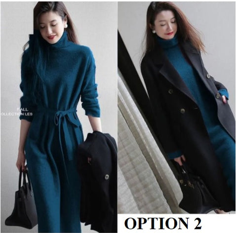 New Fall Winter Collection Casual Soft  Plus Size  High Neck Knitted Midi Dress CODE: KAR1289
