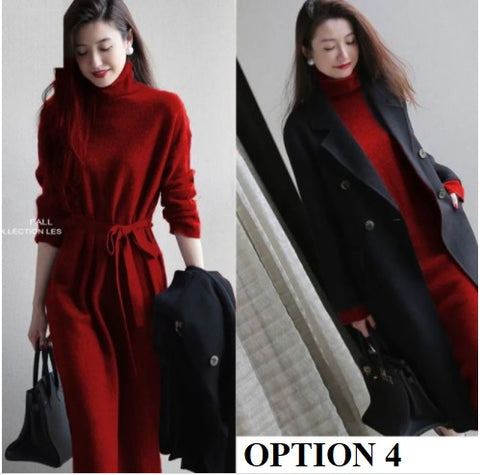 New Fall Winter Collection Casual Soft  Plus Size  High Neck Knitted Midi Dress CODE: KAR1289