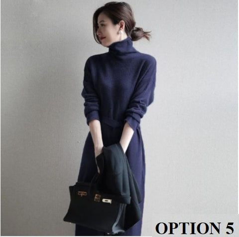 New Fall Winter Collection Casual Soft  Plus Size  High Neck Knitted Midi Dress CODE: KAR1289