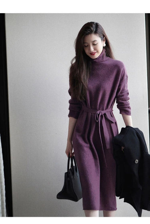 New Fall Winter Collection Casual Soft  Plus Size  High Neck Knitted Midi Dress CODE: KAR1289