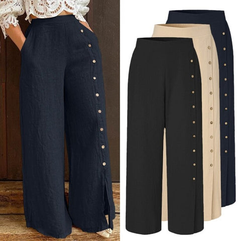 New split with multiple buttons, high waist, loose, casual Wide leg pant CODE: KAR1293