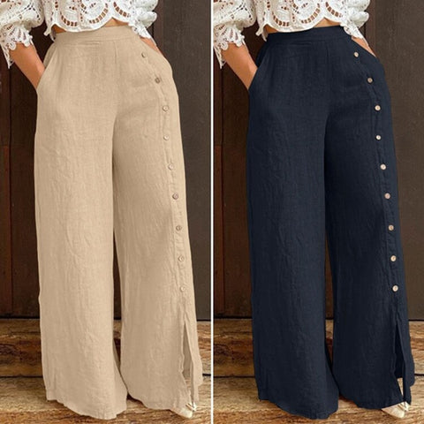 New split with multiple buttons, high waist, loose, casual Wide leg pant CODE: KAR1293