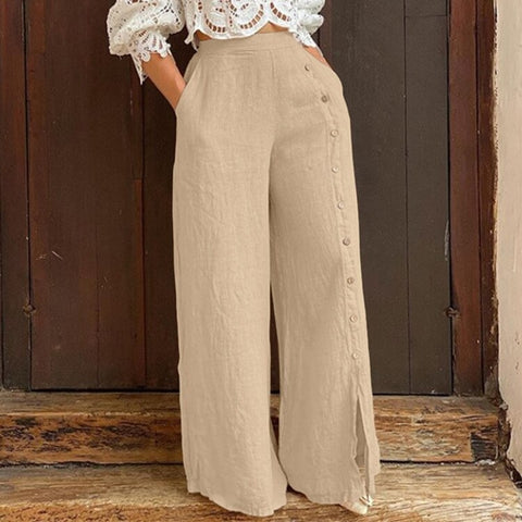 New split with multiple buttons, high waist, loose, casual Wide leg pant CODE: KAR1293