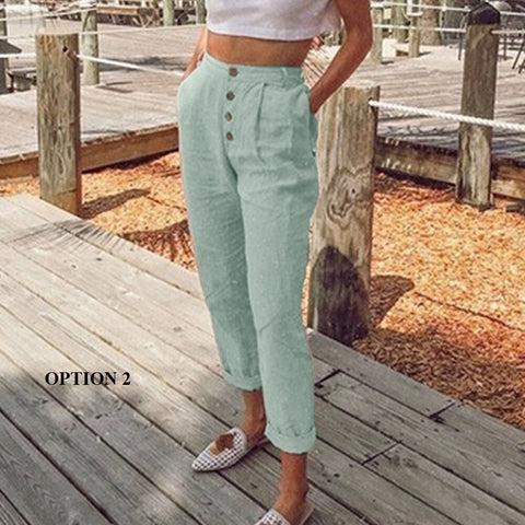 Summer Collection  Solid Color, Button Pockets, Casual, Straight and Slim Fit Pants CODE: KAR1294