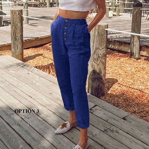 Summer Collection  Solid Color, Button Pockets, Casual, Straight and Slim Fit Pants CODE: KAR1294