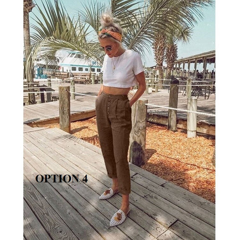 Summer Collection  Solid Color, Button Pockets, Casual, Straight and Slim Fit Pants CODE: KAR1294