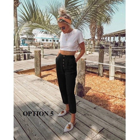Summer Collection  Solid Color, Button Pockets, Casual, Straight and Slim Fit Pants CODE: KAR1294