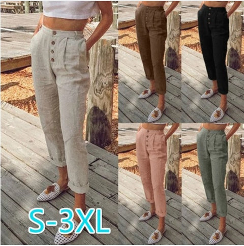 Summer Collection  Solid Color, Button Pockets, Casual, Straight and Slim Fit Pants CODE: KAR1294
