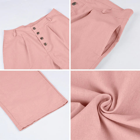 Summer Collection  Solid Color, Button Pockets, Casual, Straight and Slim Fit Pants CODE: KAR1294