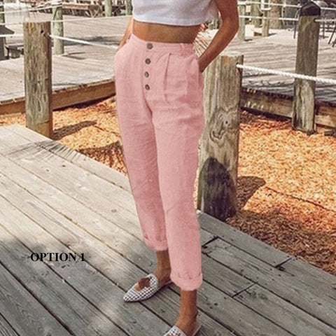 Summer Collection  Solid Color, Button Pockets, Casual, Straight and Slim Fit Pants CODE: KAR1294