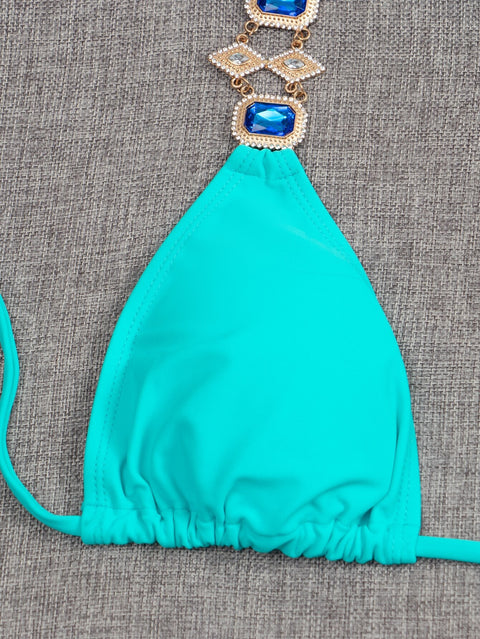 New Solid Color, Sapphire Crystal, Backless, With Tie, Sexy Two Piece Swimsuit CODE: KAR1298
