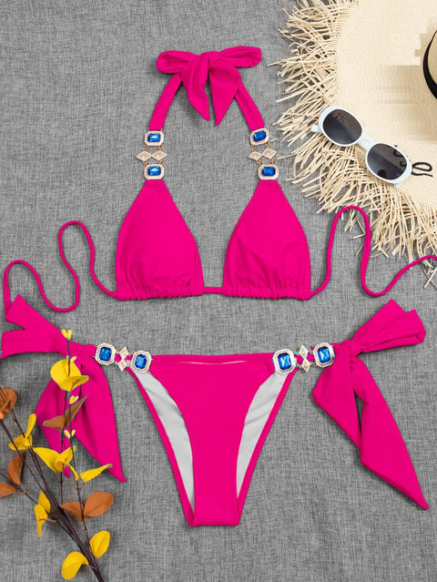 New Solid Color, Sapphire Crystal, Backless, With Tie, Sexy Two Piece Swimsuit CODE: KAR1298
