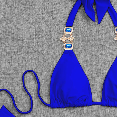 New Solid Color, Sapphire Crystal, Backless, With Tie, Sexy Two Piece Swimsuit CODE: KAR1298