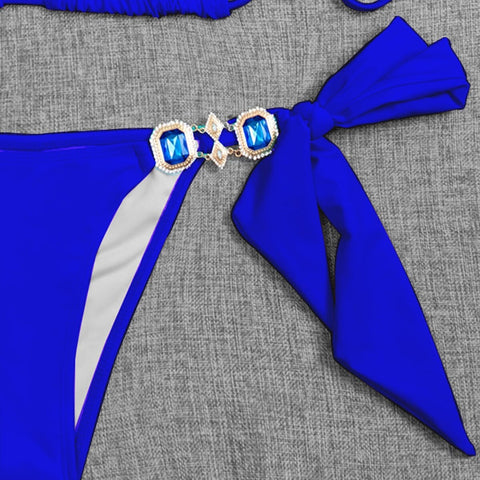 New Solid Color, Sapphire Crystal, Backless, With Tie, Sexy Two Piece Swimsuit CODE: KAR1298