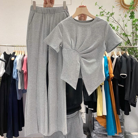 New Summer Collection, Short Sleeve T-Shirt ,Slim, Slit, High Waist, Flare Pants Set CODE: KAR1299